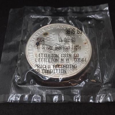 LOT 80: Pair of Walking Liberty American Eagle Silver Dollar $1 US Coins - 1994 and 1998 (Each are One Ounce Fine Silver)