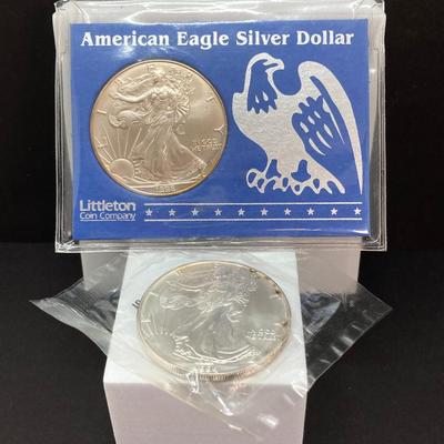 LOT 80: Pair of Walking Liberty American Eagle Silver Dollar $1 US Coins - 1994 and 1998 (Each are One Ounce Fine Silver)