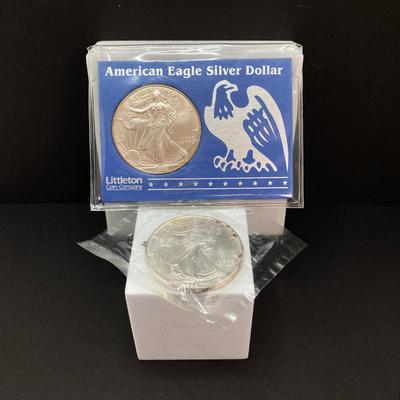 LOT 80: Pair of Walking Liberty American Eagle Silver Dollar $1 US Coins - 1994 and 1998 (Each are One Ounce Fine Silver)