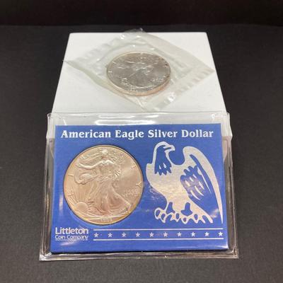 LOT 80: Pair of Walking Liberty American Eagle Silver Dollar $1 US Coins - 1994 and 1998 (Each are One Ounce Fine Silver)
