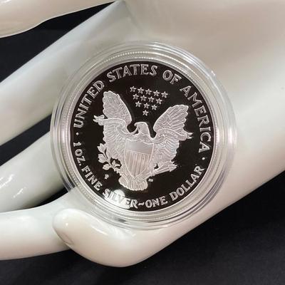 LOT 81: 1996 Walking Liberty Silver American Eagle One Dollar Proof Coin - One Ounce Fine Silver with Presentation Box and Certificate of...
