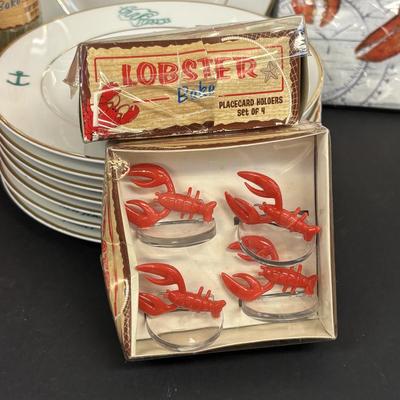 LOT 91: Vintage Trump Princess Sea Isle City, NJ Nautical Yacht Dessert Plates, Scentsy Coast Guard Warmer & Loster Feast Tableware