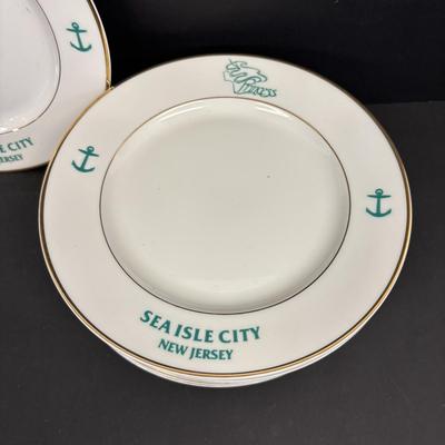 LOT 91: Vintage Trump Princess Sea Isle City, NJ Nautical Yacht Dessert Plates, Scentsy Coast Guard Warmer & Loster Feast Tableware