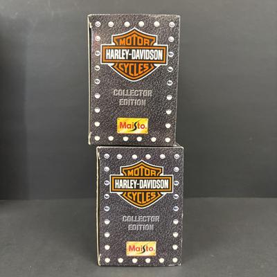 LOT 94: Harley Davidson Collection: Dept 56, Maisto FXSTSB Bad Boy & FLHR Road King Diecast Replicas, NIP Timer Cover & Ornaments