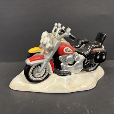 LOT 94: Harley Davidson Collection: Dept 56, Maisto FXSTSB Bad Boy & FLHR Road King Diecast Replicas, NIP Timer Cover & Ornaments