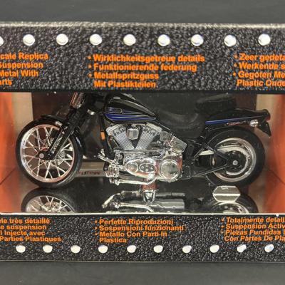 LOT 94: Harley Davidson Collection: Dept 56, Maisto FXSTSB Bad Boy & FLHR Road King Diecast Replicas, NIP Timer Cover & Ornaments