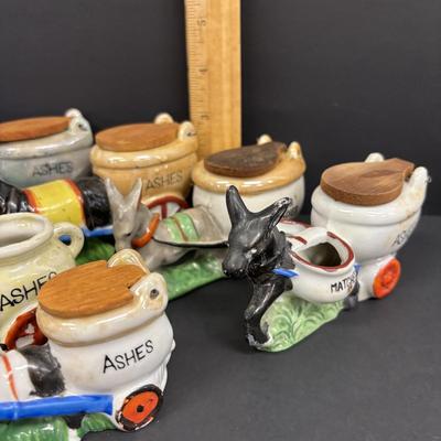 LOT 95: Collection of 7 Vintage Donkey Pulling Cart Hand Painted Ashtrays, Japan