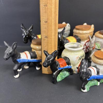 LOT 95: Collection of 7 Vintage Donkey Pulling Cart Hand Painted Ashtrays, Japan