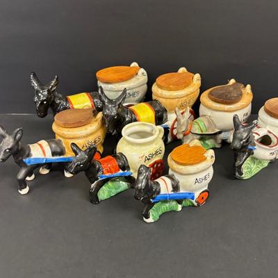 LOT 95: Collection of 7 Vintage Donkey Pulling Cart Hand Painted Ashtrays, Japan