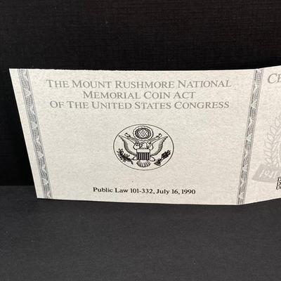 LOT 100: 1991 United States Mount Rushmore Anniversary Half Dollar Proof Coin with Presentation Box and Certificate of Authenticity