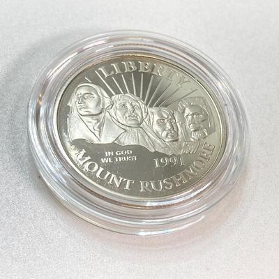 LOT 100: 1991 United States Mount Rushmore Anniversary Half Dollar Proof Coin with Presentation Box and Certificate of Authenticity