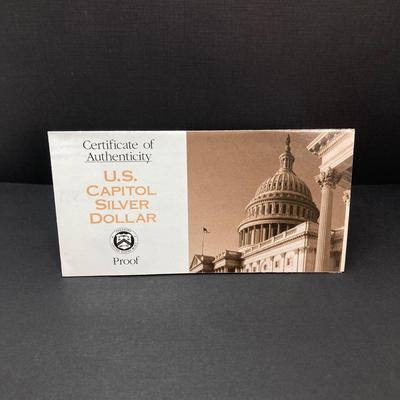 LOT 102: 1994 Bicentennial of the U.S. Capitol Commemorative Silver Dollar Proof Coin in Presentation Box and Certificate of Authenticity