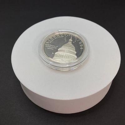 LOT 102: 1994 Bicentennial of the U.S. Capitol Commemorative Silver Dollar Proof Coin in Presentation Box and Certificate of Authenticity