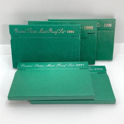 LOT 107: Five United States Mint Proof Coin Sets - 1994, 1995, 1996, 1997 and 1998