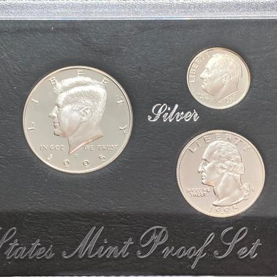LOT 113: Three United States Mint Silver Proof Coin Sets - 1995, 1996 and 1998
