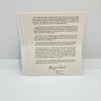 LOT 113: Three United States Mint Silver Proof Coin Sets - 1995, 1996 and 1998