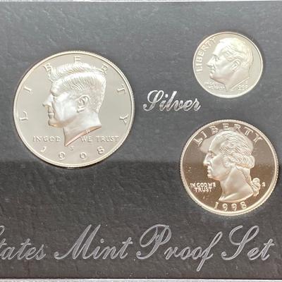 LOT 113: Three United States Mint Silver Proof Coin Sets - 1995, 1996 and 1998