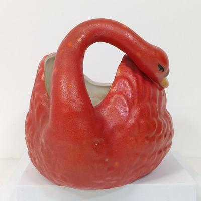 LOT 115: Brass Wall Sconce with Handpainted Shade, Orange Porcelain Swan Planter, Enameled Incense Burner & Miniature Vases