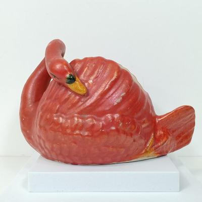 LOT 115: Brass Wall Sconce with Handpainted Shade, Orange Porcelain Swan Planter, Enameled Incense Burner & Miniature Vases