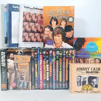 LOT 116: Media Collection- NIP Curb Your Enthusiasm Seasons 1-3, NIP Little House on the Prairie Season 5, Vintage Horror DVDs & More