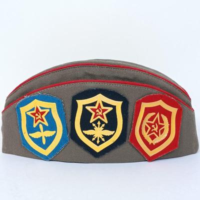 LOT 117: Soviet Russia Military Cap, Tambour Roll Top Cigarette Box, Brass Near Middle East Map Cup & More