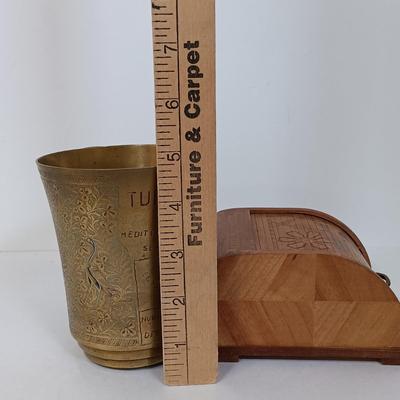 LOT 117: Soviet Russia Military Cap, Tambour Roll Top Cigarette Box, Brass Near Middle East Map Cup & More