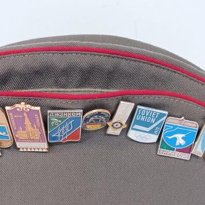 LOT 117: Soviet Russia Military Cap, Tambour Roll Top Cigarette Box, Brass Near Middle East Map Cup & More