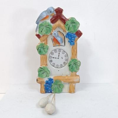 LOT 123: Vintage Japan Porcelain - Cuckoo Clock Wall Pocket, Puss in Boots, Clown Toothpick Holder & More