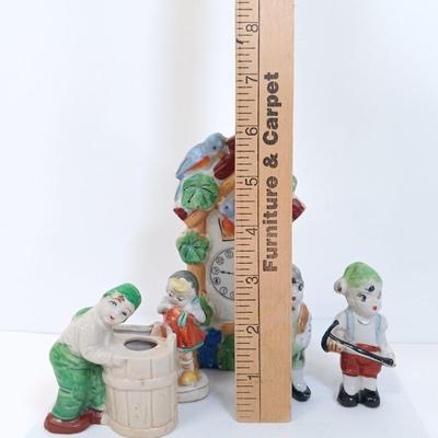 LOT 123: Vintage Japan Porcelain - Cuckoo Clock Wall Pocket, Puss in Boots, Clown Toothpick Holder & More
