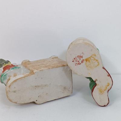 LOT 123: Vintage Japan Porcelain - Cuckoo Clock Wall Pocket, Puss in Boots, Clown Toothpick Holder & More