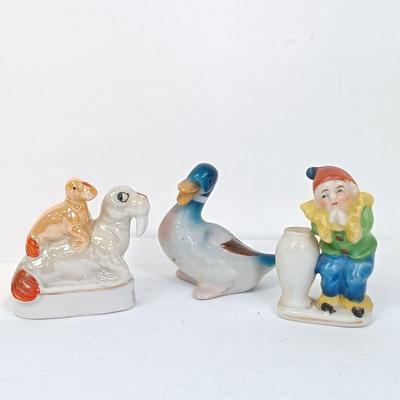 LOT 123: Vintage Japan Porcelain - Cuckoo Clock Wall Pocket, Puss in Boots, Clown Toothpick Holder & More