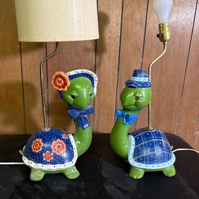 Vintage ceramic, Mr. and Mrs. turtle lamps
