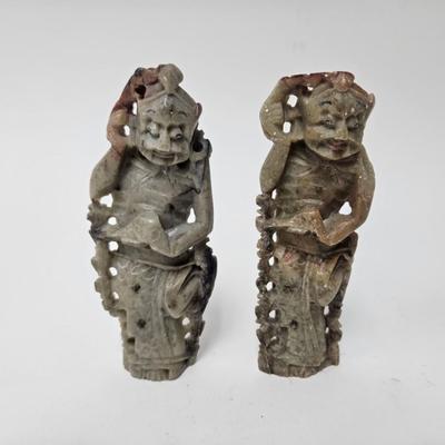 CKEG07. Pair of Hand-Carved Chinese Soapstone Figurines