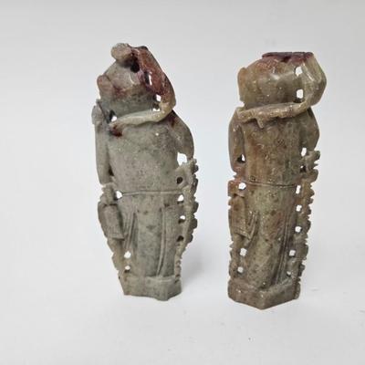 CKEG07. Pair of Hand-Carved Chinese Soapstone Figurines