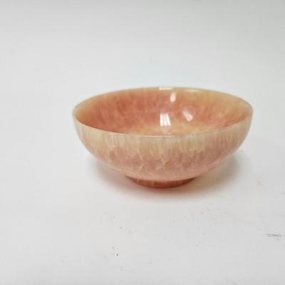 CKEG10. RARE Carved Chinese Pink Ombre Stone Tea Bowl