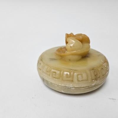CKEG11. Vintage Chinese Soapstone Foo Dog Lidded Trinket Box