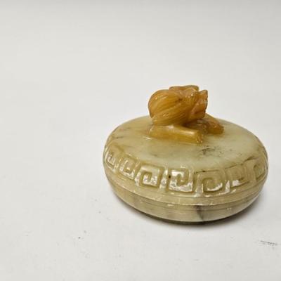 CKEG11. Vintage Chinese Soapstone Foo Dog Lidded Trinket Box