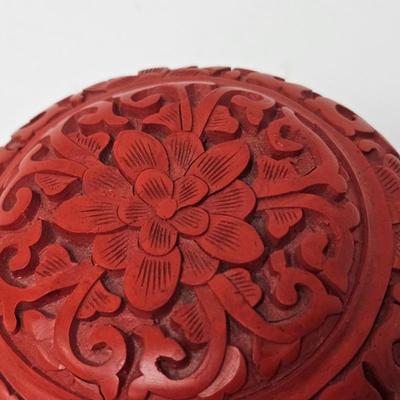 CKEG12. Vintage Chinese Carved Cinnabar Round Trinket Box