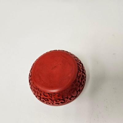 CKEG12. Vintage Chinese Carved Cinnabar Round Trinket Box