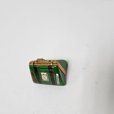CKEG13. Limoges Porcelain Hand-Painted Mini Trinket Box, Luggage