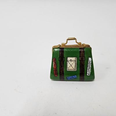 CKEG13. Limoges Porcelain Hand-Painted Mini Trinket Box, Luggage