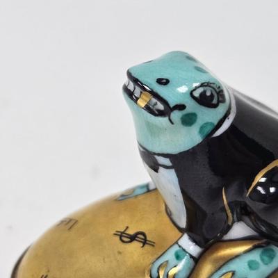 CKEG14. Limoges Porcelain Hand-Painted Mini Trinket Box, Frog in Tuxedo