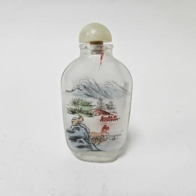 CKEG15. Hand-Painted Reverse Glass Chinese Snuff Bottle, Mountain Scene