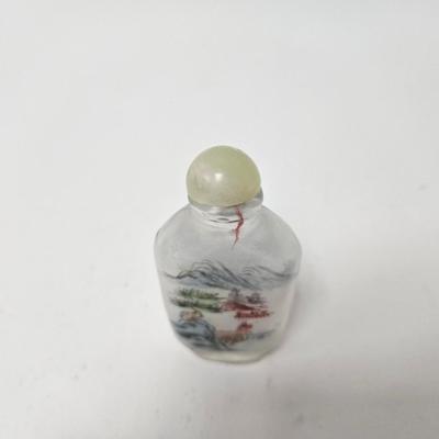 CKEG15. Hand-Painted Reverse Glass Chinese Snuff Bottle, Mountain Scene