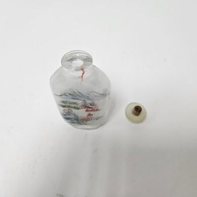 CKEG15. Hand-Painted Reverse Glass Chinese Snuff Bottle, Mountain Scene