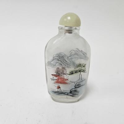CKEG15. Hand-Painted Reverse Glass Chinese Snuff Bottle, Mountain Scene