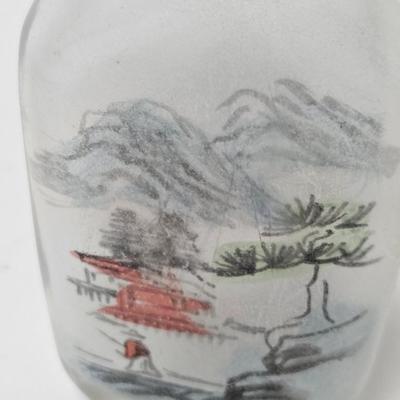 CKEG15. Hand-Painted Reverse Glass Chinese Snuff Bottle, Mountain Scene