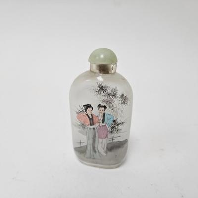 CKEG16. Hand-Painted Reverse Glass Chinese Snuff Bottle, Ladies