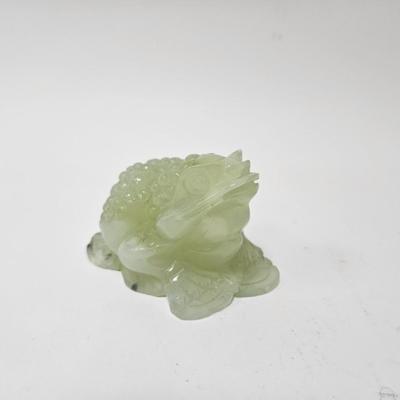 CKEG17. Carved Jade Stone Good Luck Frog on Coins