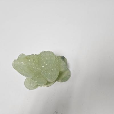 CKEG17. Carved Jade Stone Good Luck Frog on Coins